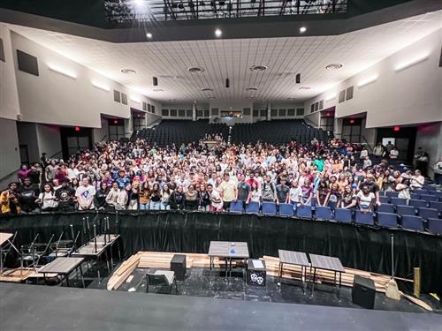 senior class at Bob Jones High School seated in auditorium for address by Principal